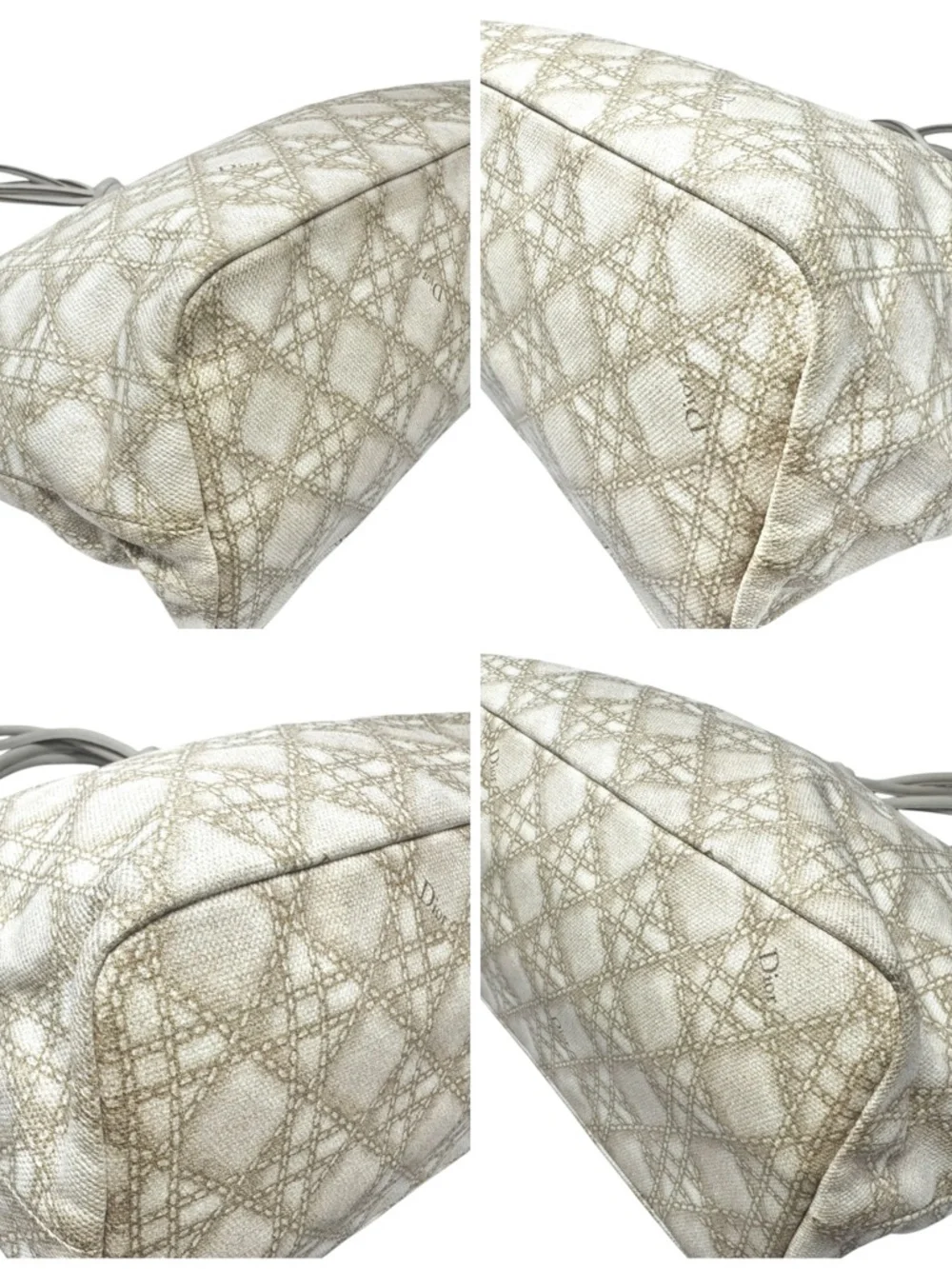 ✨🛍️ Christian Dior Cream & Beige Coated Canvas Cannage Print Cherie Tote - Picture 3 of 8